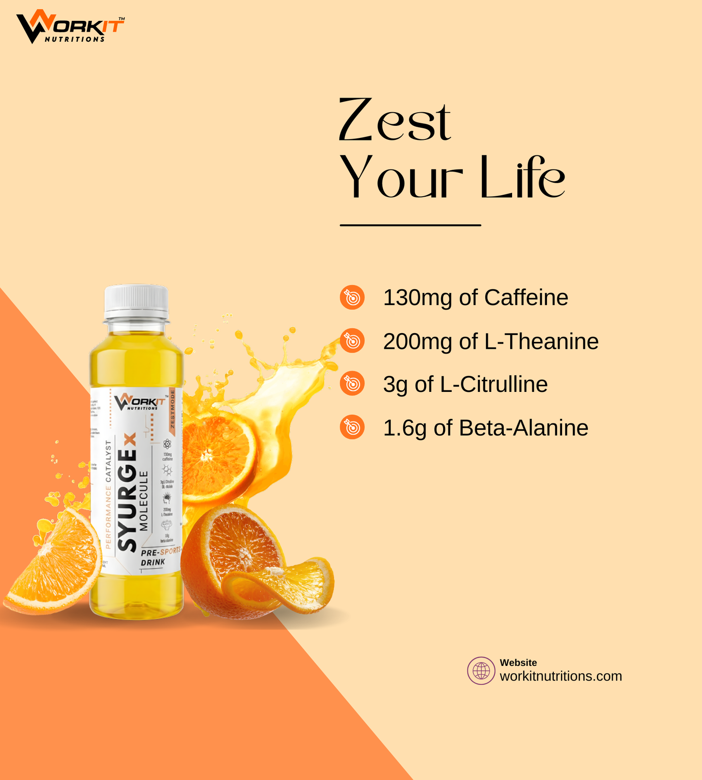 Syurge X Pre-Workout Drink, Zest Mode 150ML  Pack of 6