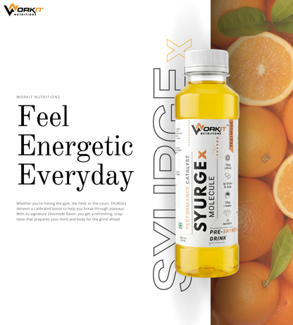 Syurge X Pre-Workout Drink, Zest Mode 150ML  Pack of 6