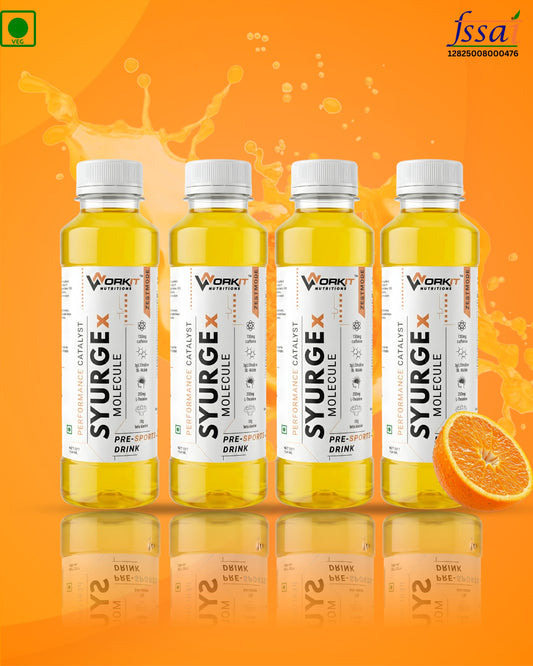 Syurge X Pre-Workout Drink, Zest Mode 150ML  Pack of 4